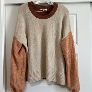 Colorblock Sweater - Cream and Brown